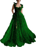 Women's 3D Butterfly Prom Dresses Tulle Ball Gown Fairy Corset Long Slit Lace Applique Formal Evening Dress party dresses