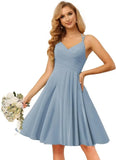 Chiffon V Neck Bridesmaid Dress with Pleated Bodice A Line Chiffon Short Prom Homecoming Dress for Women cocktail dresses