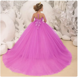 Vestido de princesa con mangas largas y apliques para bodas, de 2 a 14 años, personalizado, sencillo, para niñas de las flores. 