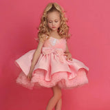 Sequins Knee Length Kids Little Bride Evening Party First Communion Ball Gowns Pink Satin Flower Girl Dresses for Weddings
