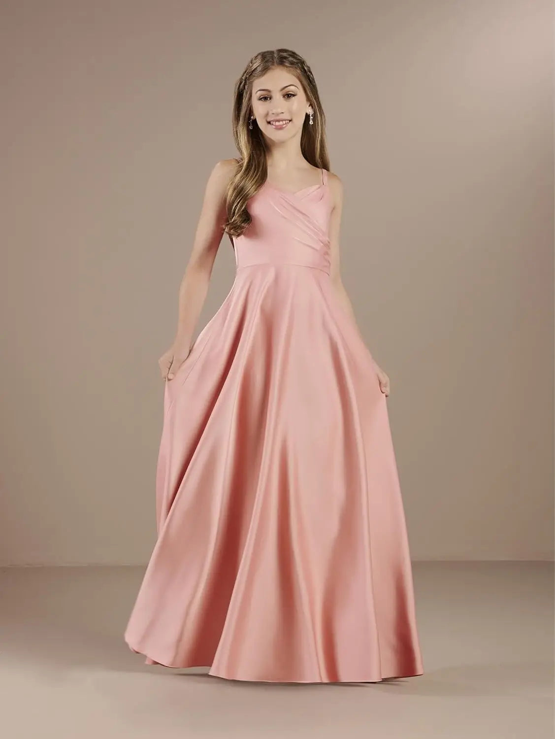 Mädchen Träger Junior Brautjungfer Kleid für Hochzeit Satin Festzug Blumenmädchen Kleider Festzug für Teenager Prinzessin Kleid 