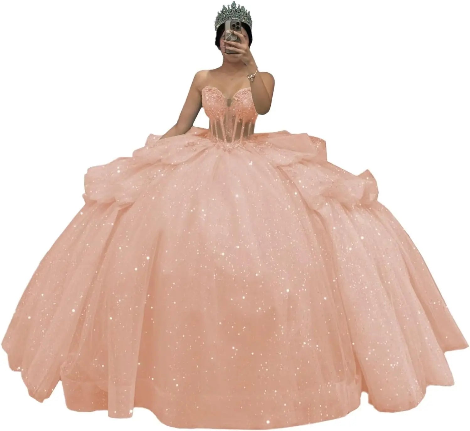 Puffy Tulle Quinceanera Dresses Ball Gown Strapless Long Sweet 16 Dress Sweetheart Sparkly Evening Gown ball gown dress