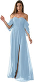 Vestido de dama de honor de talla grande con hombros descubiertos, de gasa, formal, con abertura, elegante, para invitada de boda 