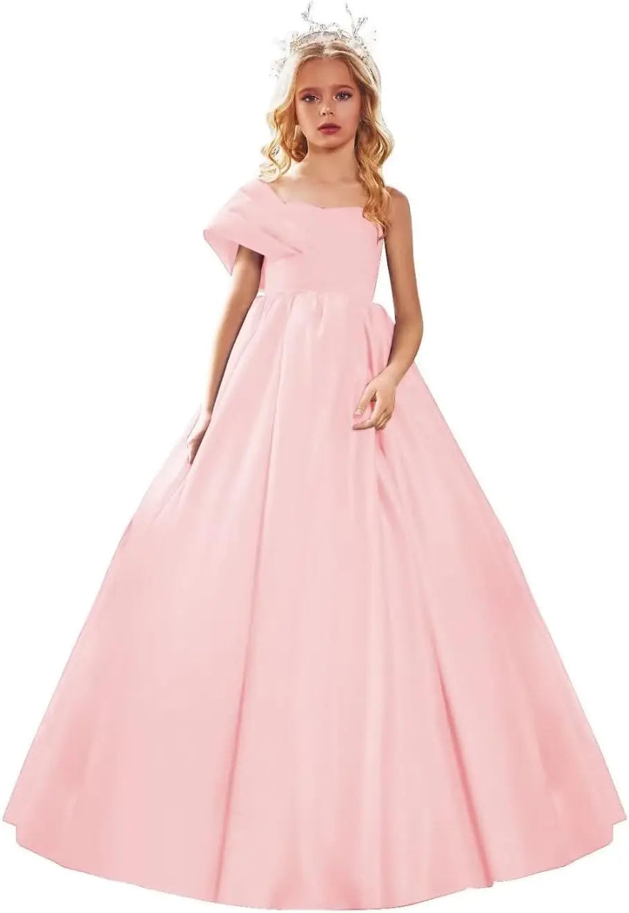 Satin One Shoulder Flower Girl Dresses for Wedding Ball Gown Puffy Pageant Gown Cute First Communion Dress princess dress