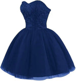 Strapless Short Tulle Homecoming Dresses for Teens Lace Prom Dresses for Women Beaded A Line Party Cocktail Dresses