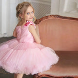 Vestidos de tul rosa con flores 3D, de un solo hombro, para bodas, fiestas de cumpleaños, banquetes, vestidos de princesa, vestidos de niña de las flores 