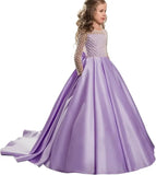 Ball With Bow Satin Floor Length Girl Kids Birthday Party First Holy Communion Gowns Elegant Flower Girl Dresses for Wedding
