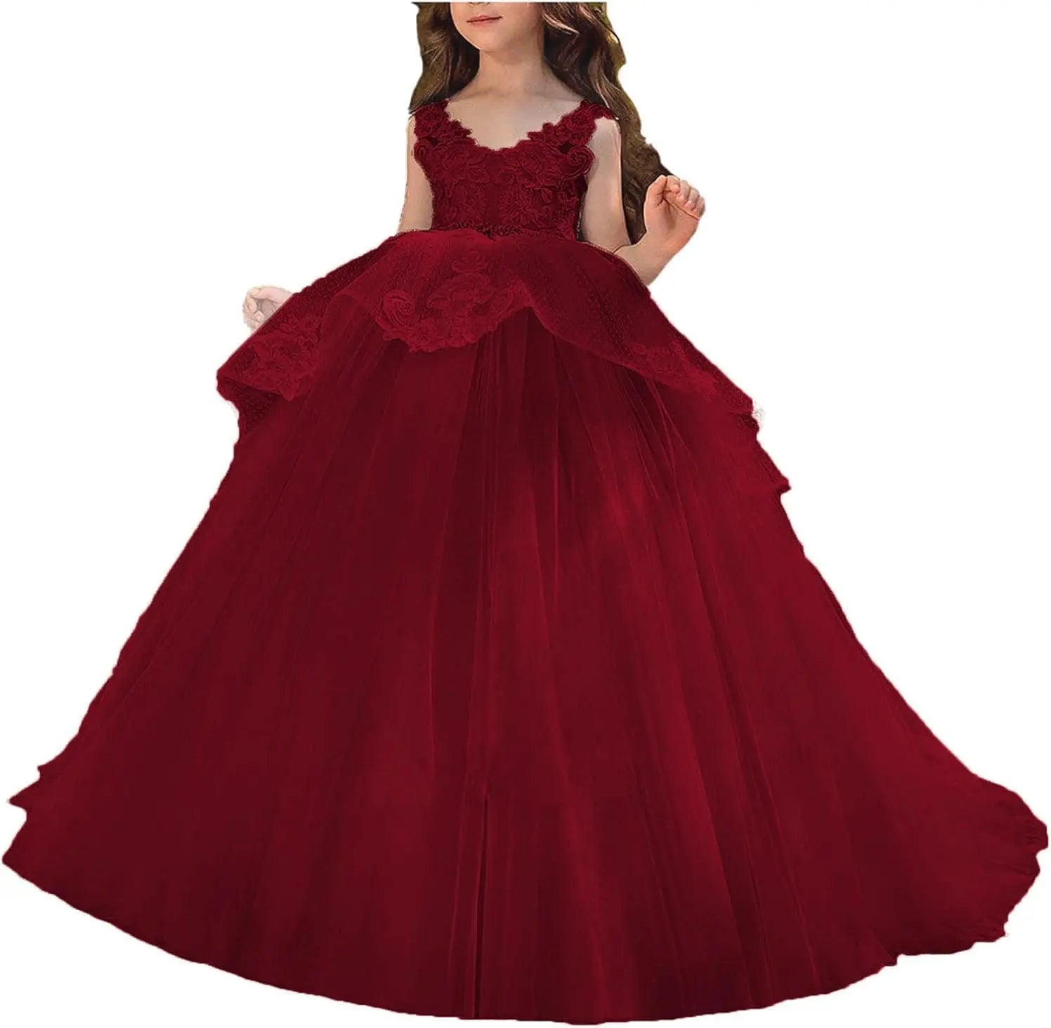 Vestido de niña de flores de tul con apliques de princesa, falda de tul abullonada, vestidos sin mangas para desfiles infantiles, vestidos de baile 