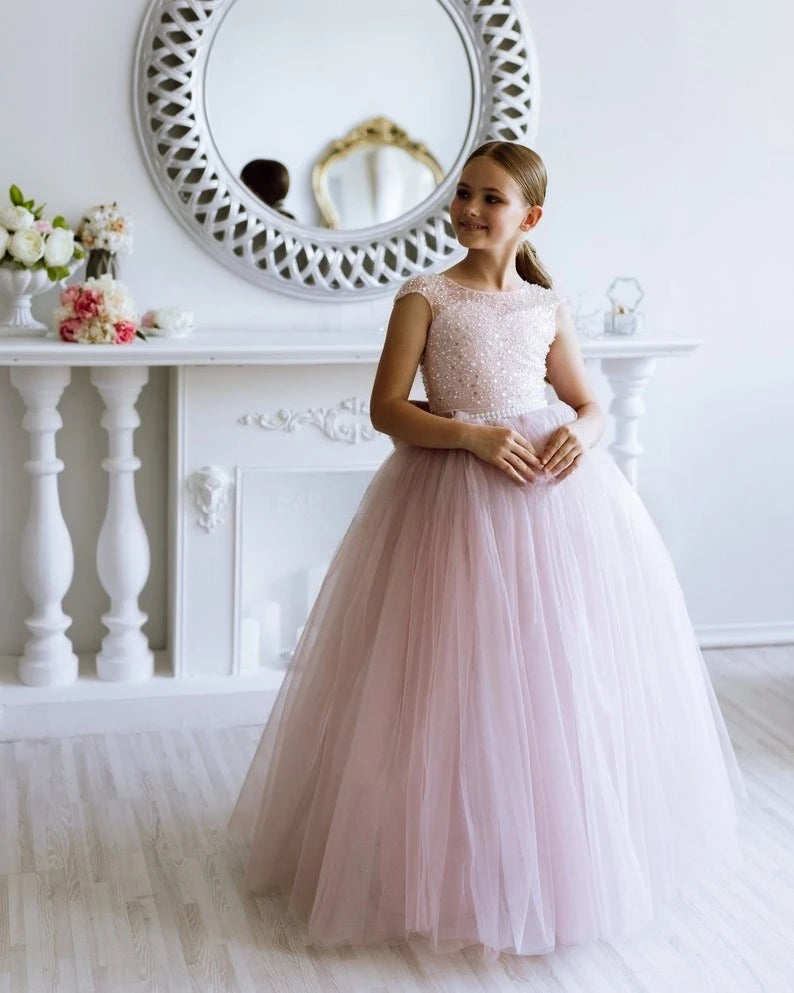Vestido de princesa con tutú brillante para niña de las flores, vestidos de bebé rosas, vestido de tul para niña para boda, vestido de cumpleaños para niña, vestidos de desfile para niñas 