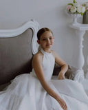 Satin flower girl dress Halter bridesmaid Girl wedding dresses Ivory  Satin baby Tutu Baby girls dresses for party and wedding