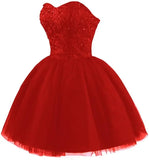 Strapless Short Tulle Homecoming Dresses for Teens Lace Prom Dresses for Women Beaded A Line Party Cocktail Dresses