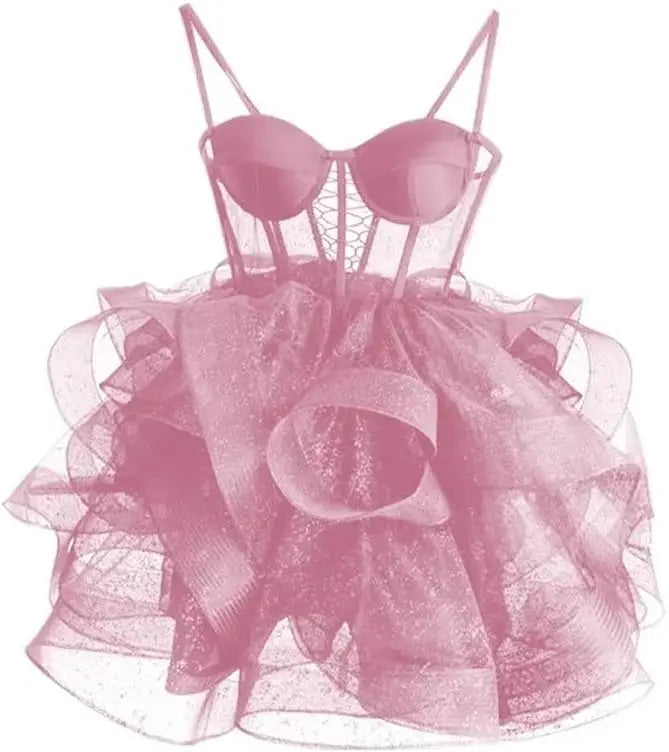 Organza Tüll Homecoming Kleider Spaghettiträger Lagen Kurzes Ballkleid Sweetheart Cocktailkleid Cocktailkleid 