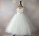 Blumenmädchenkleid elfenbein, Bodenlänge, Volle Länge, Erstkommunionkleid, Babykleid, Spitzenkleid, Hochzeitsprinzessinnenkleid 