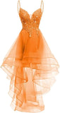 Lace Applique Homecoming Dresses 2025 High Low Spaghetti Straps Tulle Short Prom Dress for Teens Glitter Quinceanera Dress Gowns