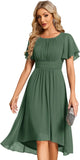 Vestido de gasa con cuello redondo y cintura plisada para mujer, manga corta, para invitada de boda, dama de honor, fiesta, graduación 