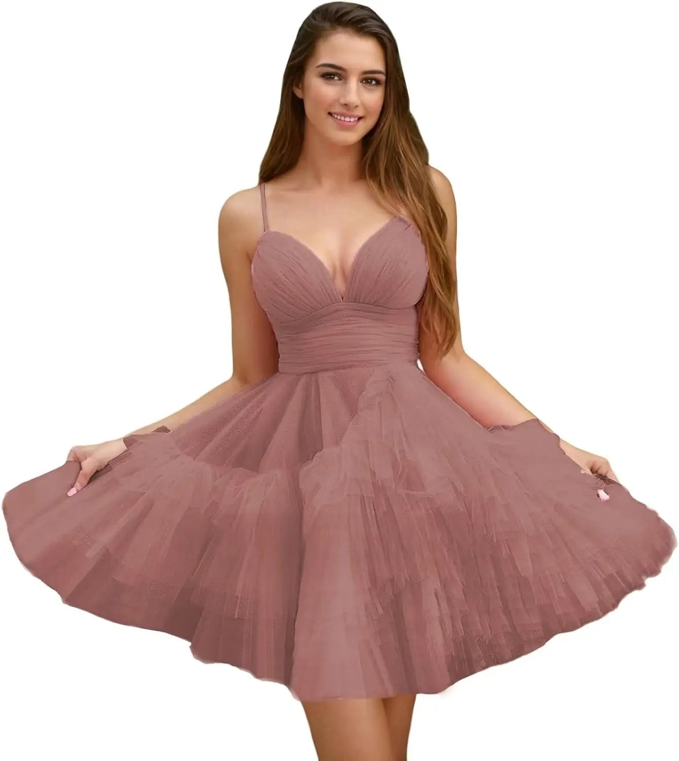 Fashion Tiered Homecoming Dresses Ruffle Tulle Mini Dresses Elegant V Neck Short Prom Dresses graduation dress