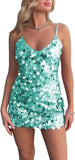 Sparkly Sequin Homecoming Dresses Short for Teens V Neck Spaghetti Straps Semi Formal Night Out Gown cocktail dresses