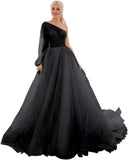 One Shoulder Appliques Tulle Prom Dresses Glitter Ball Gown Wedding Dress Princess Formal Gown