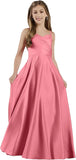 Mädchen Träger Junior Brautjungfer Kleid für Hochzeit Satin Festzug Blumenmädchen Kleider Festzug für Teenager Prinzessin Kleid 