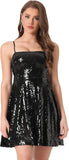 Vestido corto de fiesta con lentejuelas brillantes para mujer, sexy, con tirantes finos, sin mangas, para discoteca, graduación y baile de graduación. 
