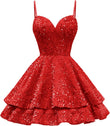 Tiered Sequin Homecoming Dresses Short for Teens 2025 Spaghetti Straps A-Line Prom Dress mini dress  party dresses