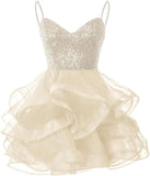 Vestidos de fiesta de tul para adolescentes, con tirantes finos y lentejuelas, vestidos de fiesta cortos, minivestidos de cóctel en capas, vestidos de dama de honor 