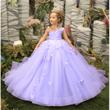 For Kids 3D Floral Butterfly Appliques Princess Communion Pageant Pink Sleeveless Flower Girl Dresses for Wedding Party Dress
