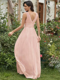 Womens Bridesmaid Dress V-Neck Sleeveless A Line Chiffon Floor Length Formal Dress wedding guest dress  ball gown