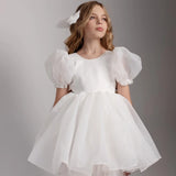 Vestidos de organza blanca de tul con lazo y manga corta para bodas, cumpleaños, bailes, banquetes, comuniones, personalizados. 