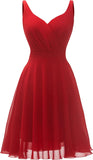 Dressever Sommer-Cocktailkleid mit V-Ausschnitt, verstellbaren Spaghettiträgern, Chiffon, Sommerkleid, Partykleider, kurzes Ballkleid 