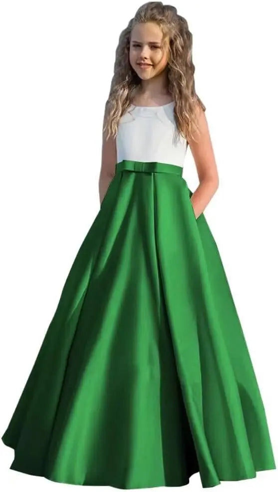 Satin Blumenmädchenkleid Erstkommunionkleid Kinder Hochzeit Ballkleider Prinzessin Party Mädchen Festzugskleider für Mädchen 
