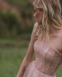 Vestido de novia con corsé ruborizado, corte A, romántico, de tul, para fiesta, sencillo. 