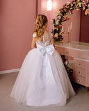 Lace flower girl dress for weddings Holy communion dress Tulle Long girl dresses with bow Junior bridesmaid Baby princess dress