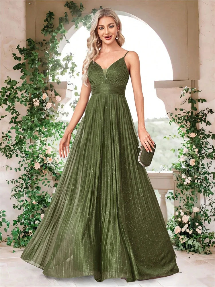 Elegant A-line Green Evening Dress Luxury Floor Length Women Backless Formal Wedding Party Prom Cocktail Dress Gowns