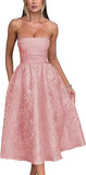 Vestido de fiesta de satén jacquard floral, largo hasta la rodilla, corte A, sin tirantes, con corsé, para dama de honor, para fiesta de noche formal 