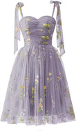 Flower Embroidery Tulle Short Homecoming Dresses for Teens Mini Spaghetti Straps Formal Prom Evening Party Gown cocktail dress