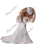Bustier Gepunktetes seidiges Chiffonkleid Abnehmbare lange Ärmel Brautkleid Minimalistisches Hochzeitskleid Boho Custom Hochzeitskleid 