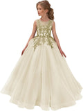 Festzugskleider für Mädchen, Spitzenapplikation, Blumenmädchenkleid, Tüll, Festzugskleid für Mädchen, lang, ärmellos, Prinzessinnen-Party-Ballkleid 