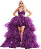 High Low Pailletten Tüll Ballkleider Mehrlagiges Romantisches Ballkleid für Damen Funkelndes Abendkleid Abendkleider 