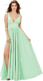 Elegant Women's Long Chiffon Bridesmaid Dresses Deep V-Neck Sleeveless Slit Formal Evening Party Gowns prom dresses