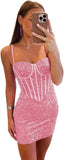 Vestidos de fiesta ajustados y cortos con lentejuelas brillantes para adolescentes, escote corazón y cuentas, vestidos de cóctel, vestidos de fiesta 