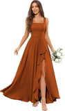 Chiffon Ruffle Bridesmaid Dresses for Women Square Neck Formal Evening Dress with Slit elegant dress women for wedding party