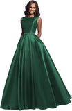 Damen A-Linie Satin Ballkleid Langes Ballkleid Gerafftes Perlenbesetztes Abendkleid Formales Partykleid mit Taschen 