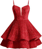 Vestidos de fiesta cortos con lentejuelas brillantes para adolescentes, de Pretty Girls Club, 2025, con tirantes finos, minivestido de cóctel formal con capas 
