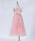Mädchen A-Linie Gerades Tüll Tutu Kleid Binden Zurück Sommer Ärmelloses Spitzen Blumenmädchenkleid für Geburtstagsparty Prinzessinnenkleid 