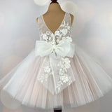 First Communion Dress Customized White Flower Girl Dresses for Wedding Sleeveless 3D Floral with Bow Floor Length Girl Birthday