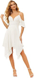 Women's Off Shoulder Chiffon Junior Bridesmaid Dresses Short Pockets Ruffle A Line Formal Dresses with Slit Wedding Party Gown