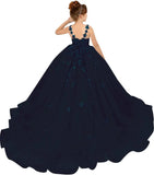 Tulle Flower Girl Dresses for Wedding Floral Appliques Princess Pageant Dress Girls Birthday Party Ball Gown