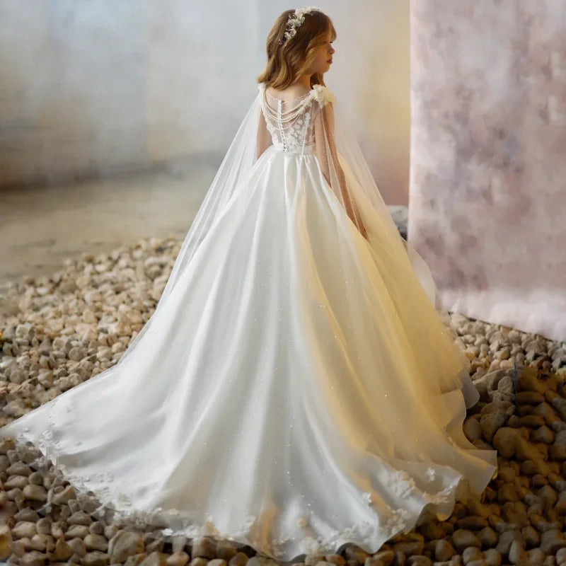 Apliques florales de satén blanco sin mangas para bodas, fiestas de cumpleaños, comuniones, banquetes, vestidos personalizados para niñas de las flores