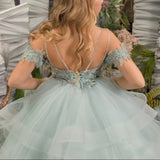 Vestidos de primera comunión elegantes y esponjosos para niña de las flores para boda, de tul con encaje y cuentas, hombros descubiertos, estilo princesa para fiesta 